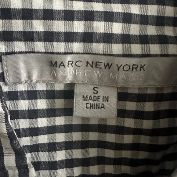 Marc NY Black and White Gingham Shirt Embroidered floral print Bell Sleeves  SzS - Picture 2 of 7